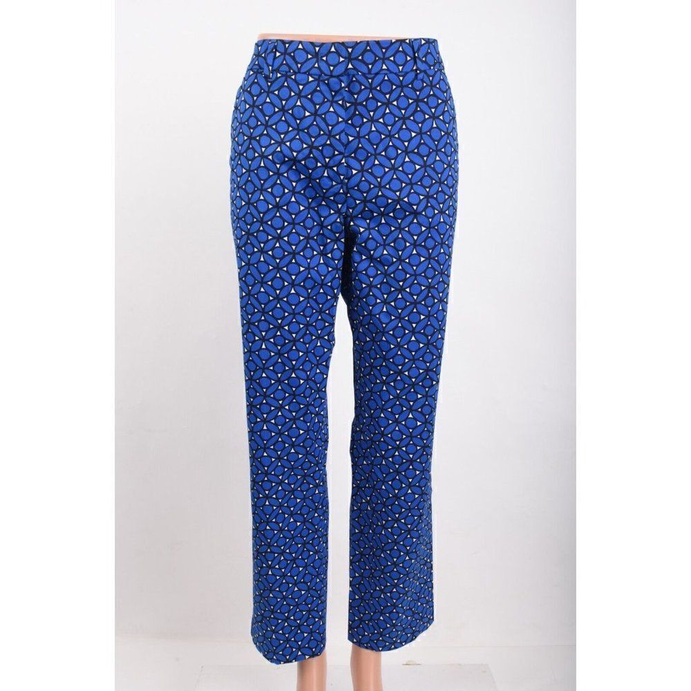 Max Mara Weekend Womens Cropped Pants Trousers Sz 12 Blue Golden Petal Print NWT